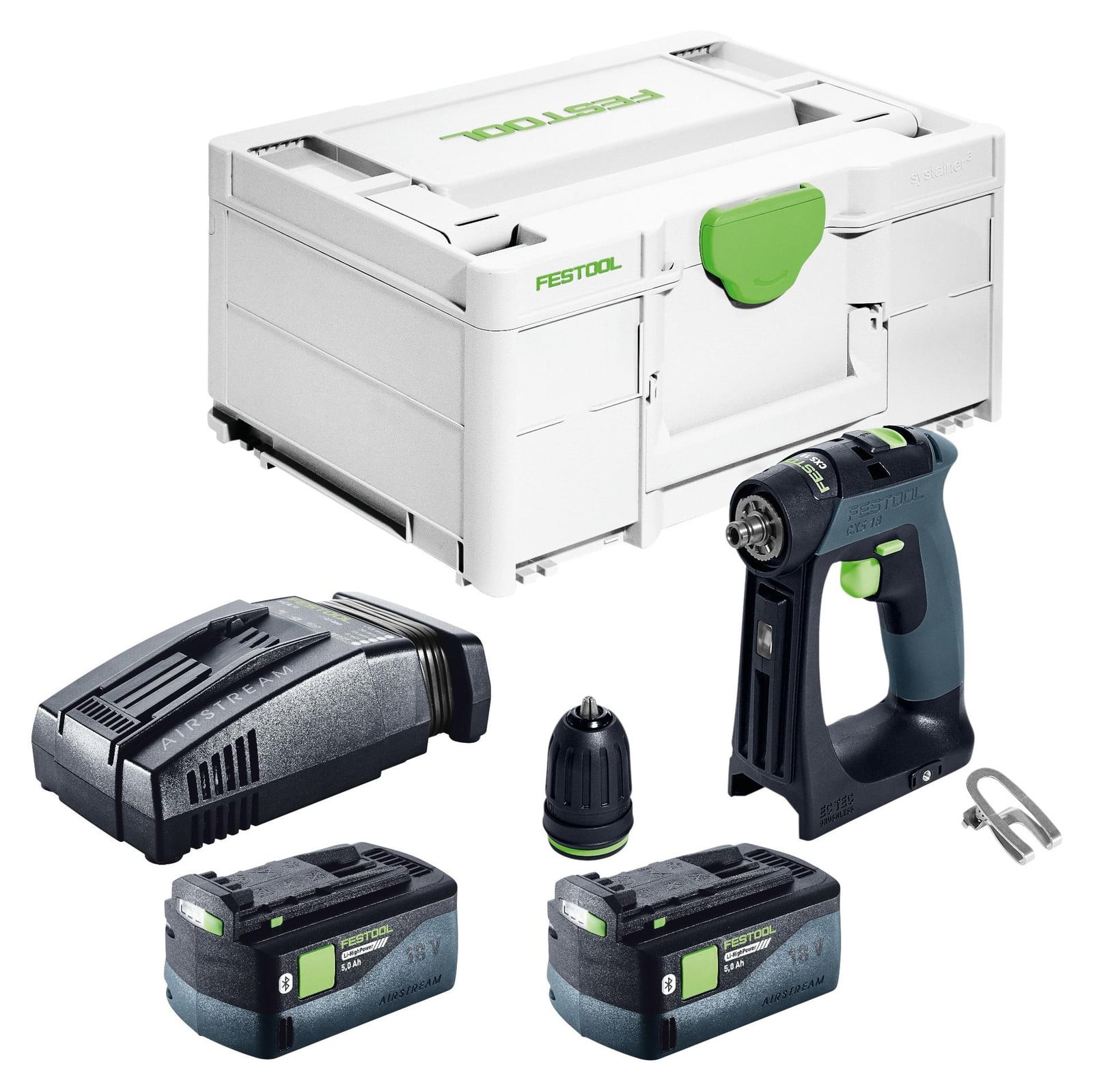 Festool CXS 18-Basic accuschroefboormachine 18 V 40 Nm borstelloos met 2x 5.0 Ah accu, snellader en systainer