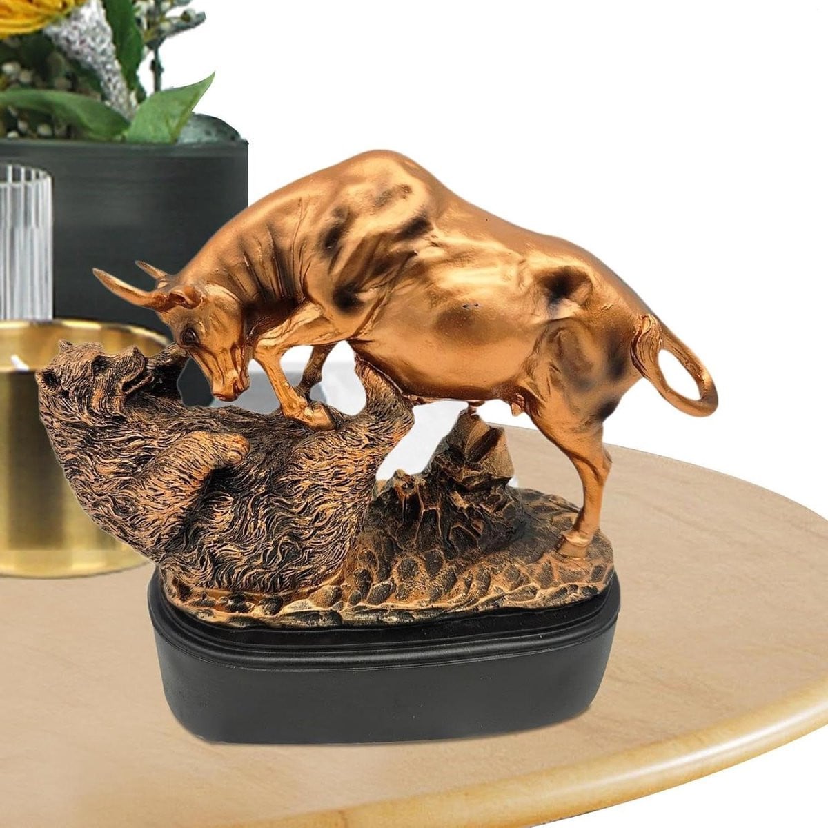 Handgemaakt Stier en Beer Beeld van Hars voor Kantoor Decoratie B: 309 cm, D: 186 cm, H: 186 cm