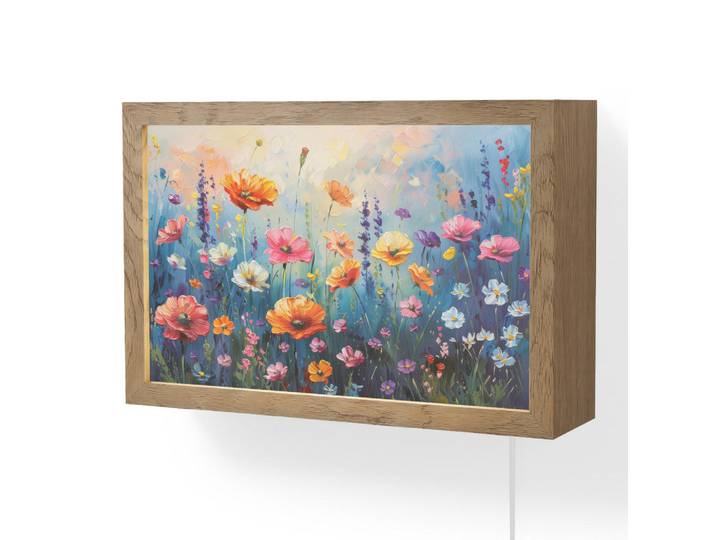 OnlyWow Wandleuchte - Blumen - Natur - Aquarell - Kunst - 30x20 cm, Mehrfarbig, Holzwerkstoff, Rechteckig, LED integriert, 30x20x8 cm, Lampen & Leuchten, Innenbeleuchtung, Wandlampe