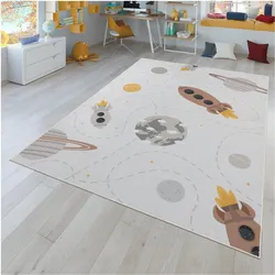 TT Home, Spielteppich + Spielmatte, Kinderzimmerteppich Teppich Kinderteppich Rutschfest Planeten Sterne Raketen (290 x 200 cm)