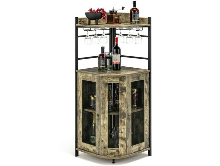 Buffet bar d'angle 46 x 46 x 130 cm armoire de rangement avec porte-verres étagère