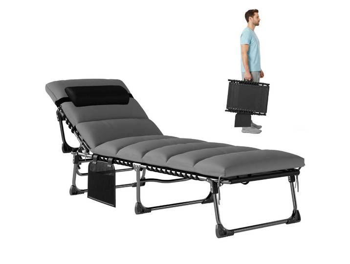 ComfortXL Sonnenliege De-15702 5 Positionen mit dickem Kissen Dunkelgrau, Metall, 57x38x200 cm, Gartenmöbel, Gartenliegen