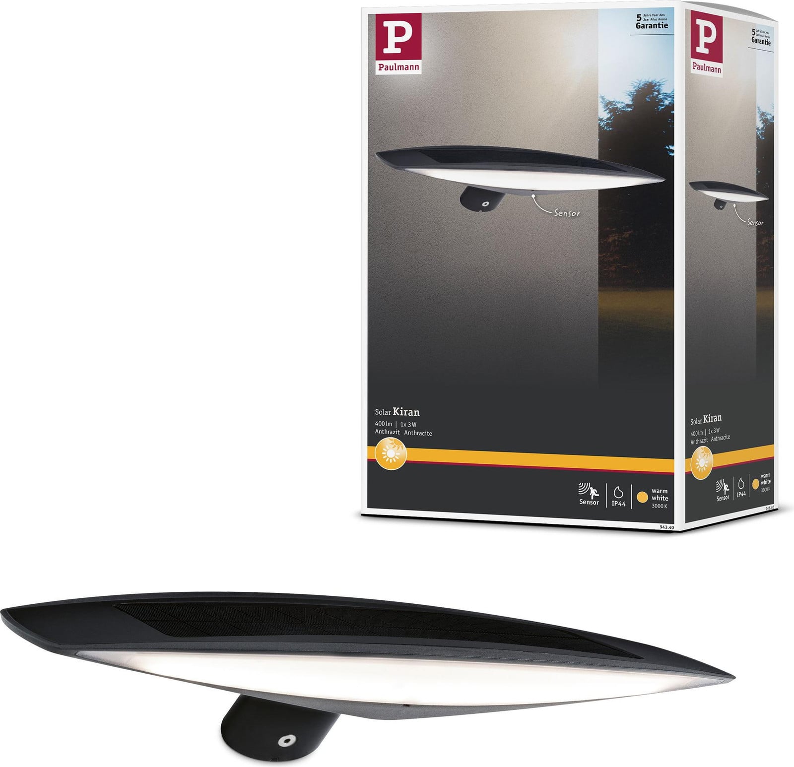 Paulmann Solar LED buitenwandlamp met bewegingsmelder, warm wit, grijs/zwart