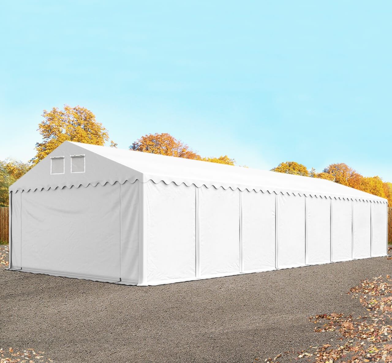 TOOLPORT 6x36m 2.6m Sides Storage Tent / Shelter w. ground frame, PVC 800, white with statics package (concrete anchors) - (647512)