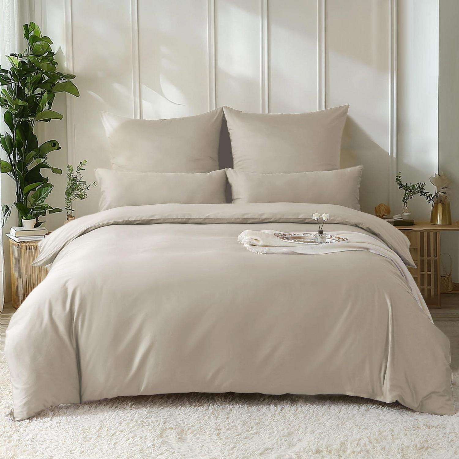 SOULFUL Beddengoedset Satijn Katoen Beige 3-delig 200x200 cm