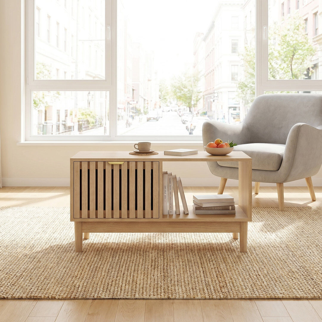 Canora Grey Coffee Table with Storage Oak 45cm H X 80cm W X 50cm D