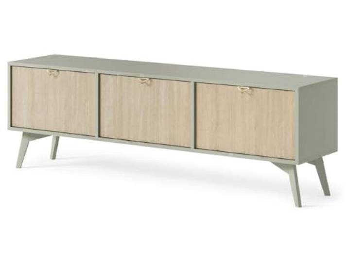 Emporius Hellgrün TV-Schrank 160 cm Wood - TV-Tisch, Wohnzimmer, TV-Lowboard - Modern Design - Gold Aluminium Griffen