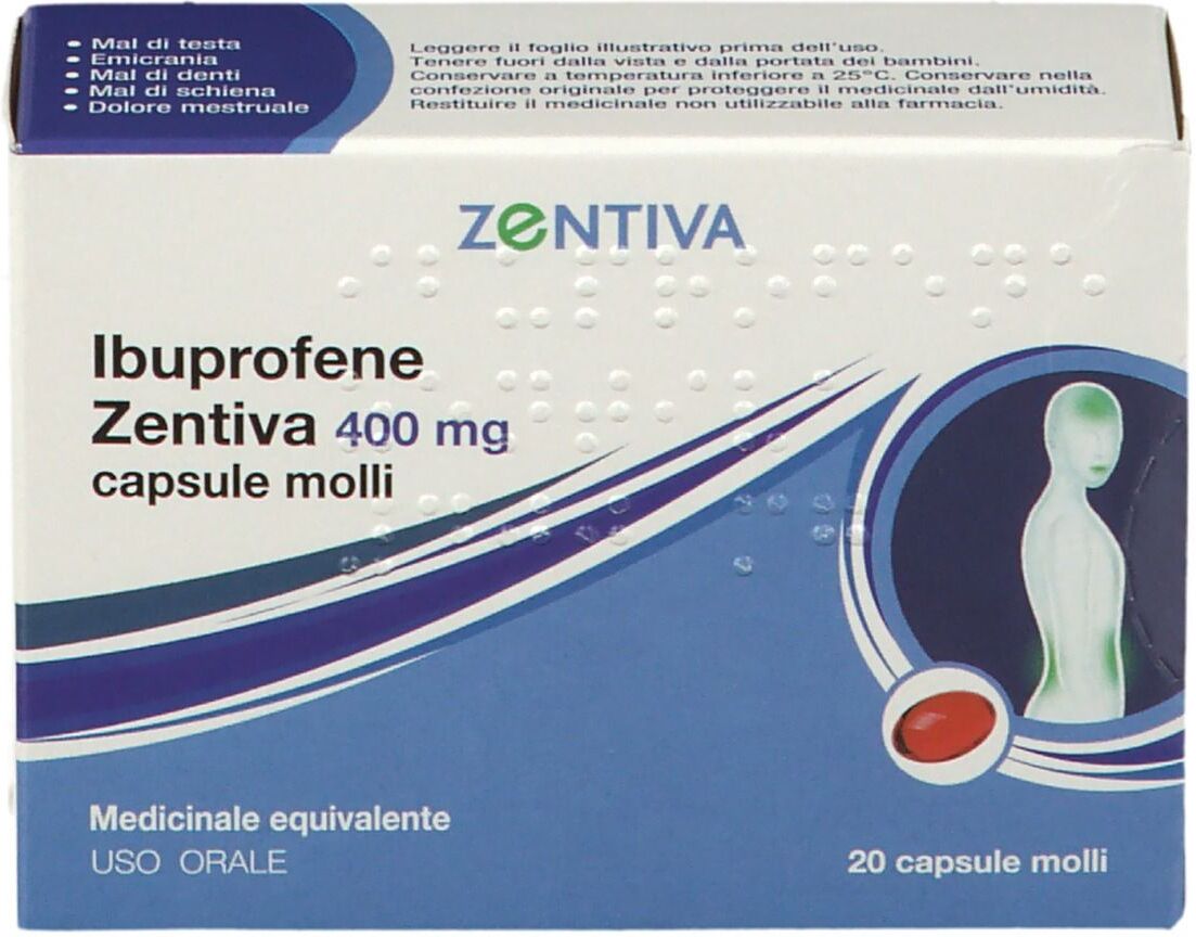 ZENTIVA ITALIA Srl Ibuprofene Zentiva 400 mg 20 Capsule Molli – Antinfiammatorio Forte per Dolori e Febbre