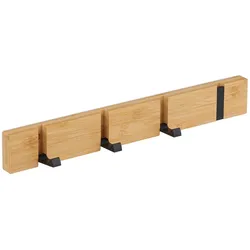 Relaxdays Garderobenleiste, 4 klappbare Haken, Bambus, Metall, zum Bohren oder Kleben, Flur Wandgarderobe, natur/schwarz