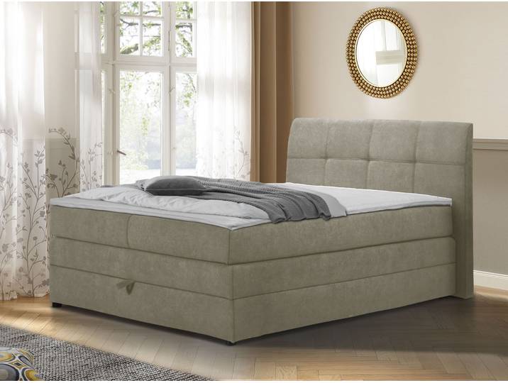 Boxspringbett, 155x211 cm, Polyester, Beige, Praktischer Bettkasten, Klassisch, Home-affaire