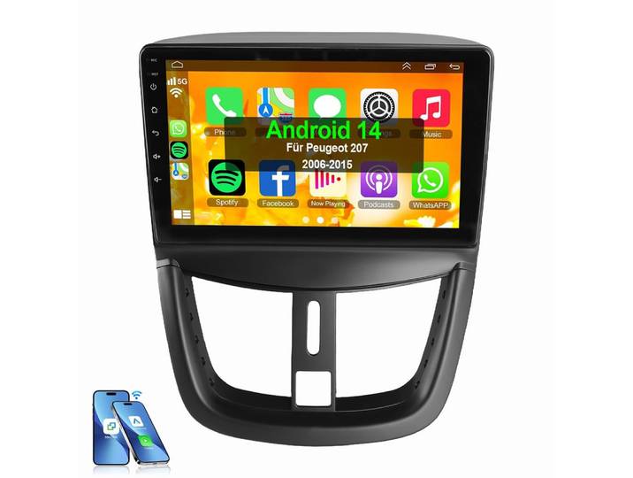 ESSGOO Für Peugeot 207 2006-2015 Android 15.0 Autoradio Navigationsgerät (Apple Carplay Android Auto GPS Navi WIFI BT SWC)