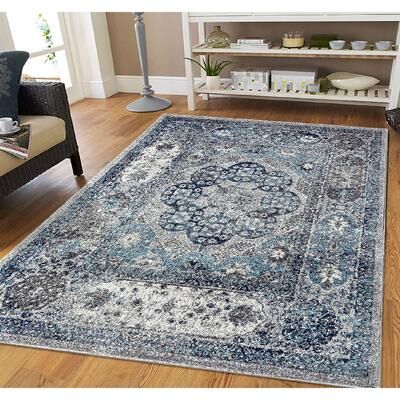 Amer Rugs Aurelia Yuni Gray/Blue Bordered Area Rug