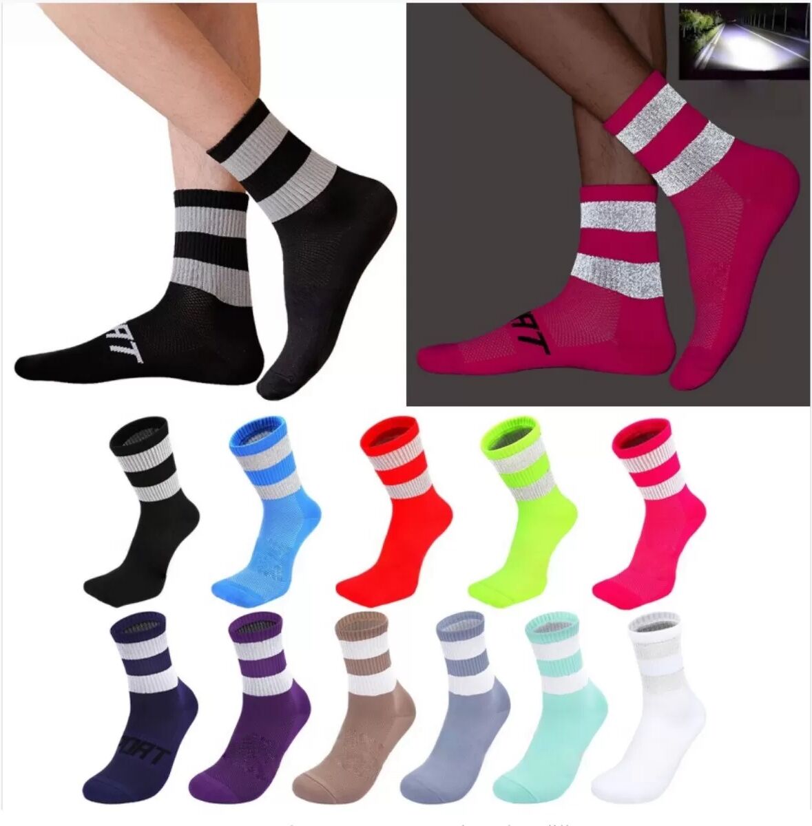 INF 35-39 Größe Professionelle Reflektierende Radsocken für Damen und Herren - 2 Paar Blau