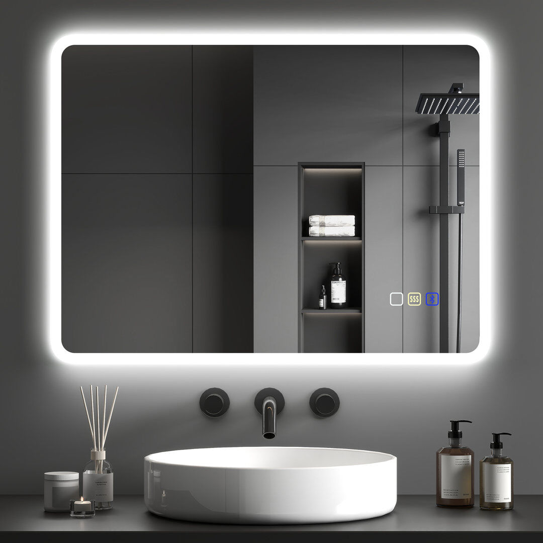 Metro HOMCOM Bluetooth Bathroom Mirror with LED Lights Wall Mounted 60 cm H x 80 cm W