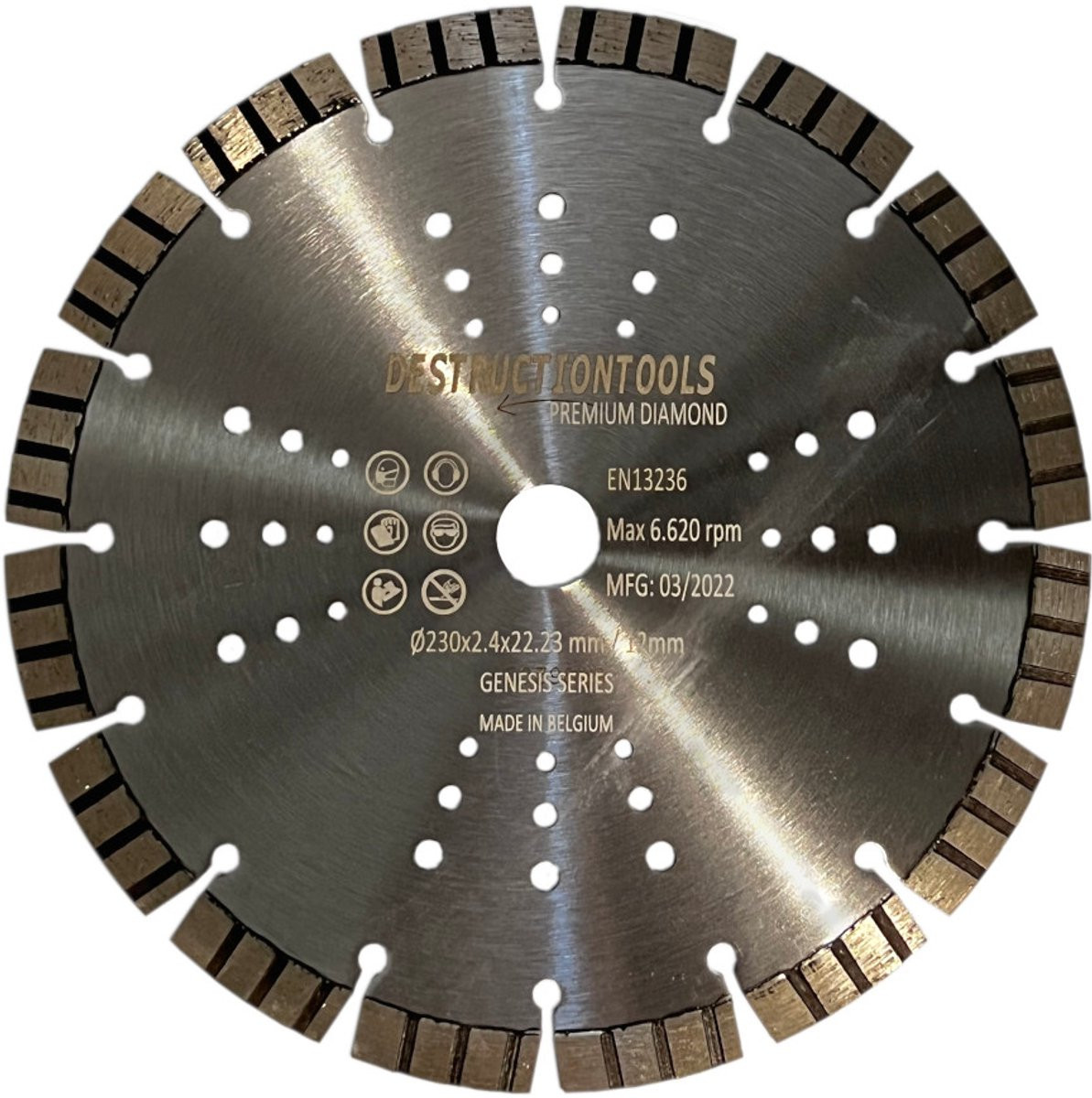 Destructiontools Genesis series diamant zaagblad 230mm voor gewapend beton, asgat 22,23 mm
