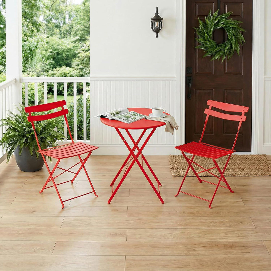 Dakota Fields 2 - Person Steel Patio Dining Set Round Table Red 2