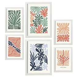 POSTER Set Mit 6 Minimalistischen In Pastellfarben Pflanzenmuster Drucke Von Landschaften Und Natur Für Innenarchitektur A3 & A4 Weißer Rahmen