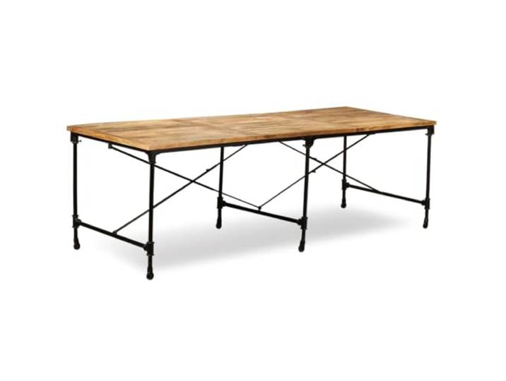 Fisinber Esstisch Massivholz Mango 240x90 cm Industriestil Mit Rollen Großer Küchen- und Esszimmertisch aus echtem Holz mit flexiblen Metallrollen und matten Stahlbeinen im Vintage Design.