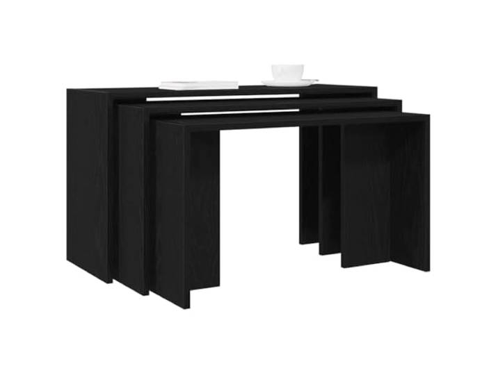 HKGNMBS Stapelbare Beistelltische 3 Stück schwarz aus Spanplatte Nest-Design, 3 Größen S, M, L, Kapazität je 20 kg, robuste Tischplatte, einfache Reinigung, zeitgenössischer Stil