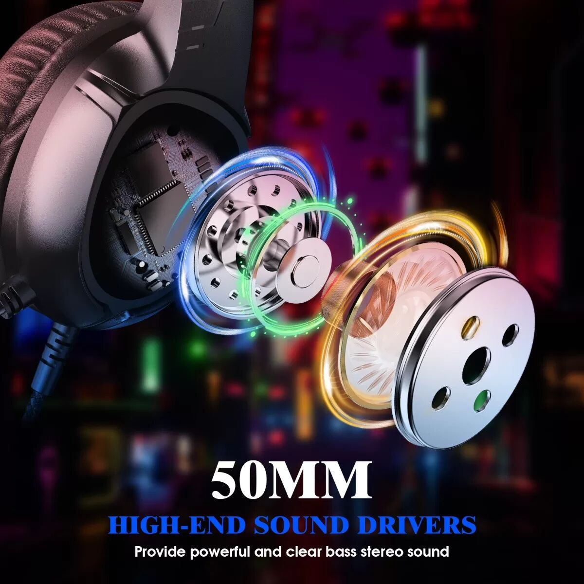 INF Kabelgebundenes Gaming-Headset Schwarz, Einzelstecker-Version mit One-to-Two Audio-Splitter-Kabel, LED-Beleuchtung,