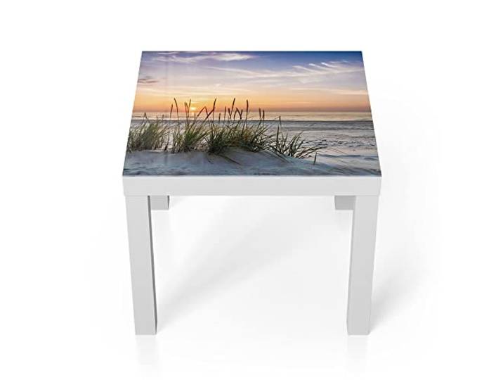 DEQORI Glastisch weiß klein 55x55 cm Motiv Sonnenuntergang am Strand ausgefallener Beistelltisch aus Glas Hochglanz Couchtisch fürs Wohnzimmer moderner Couch Tisch mit Design