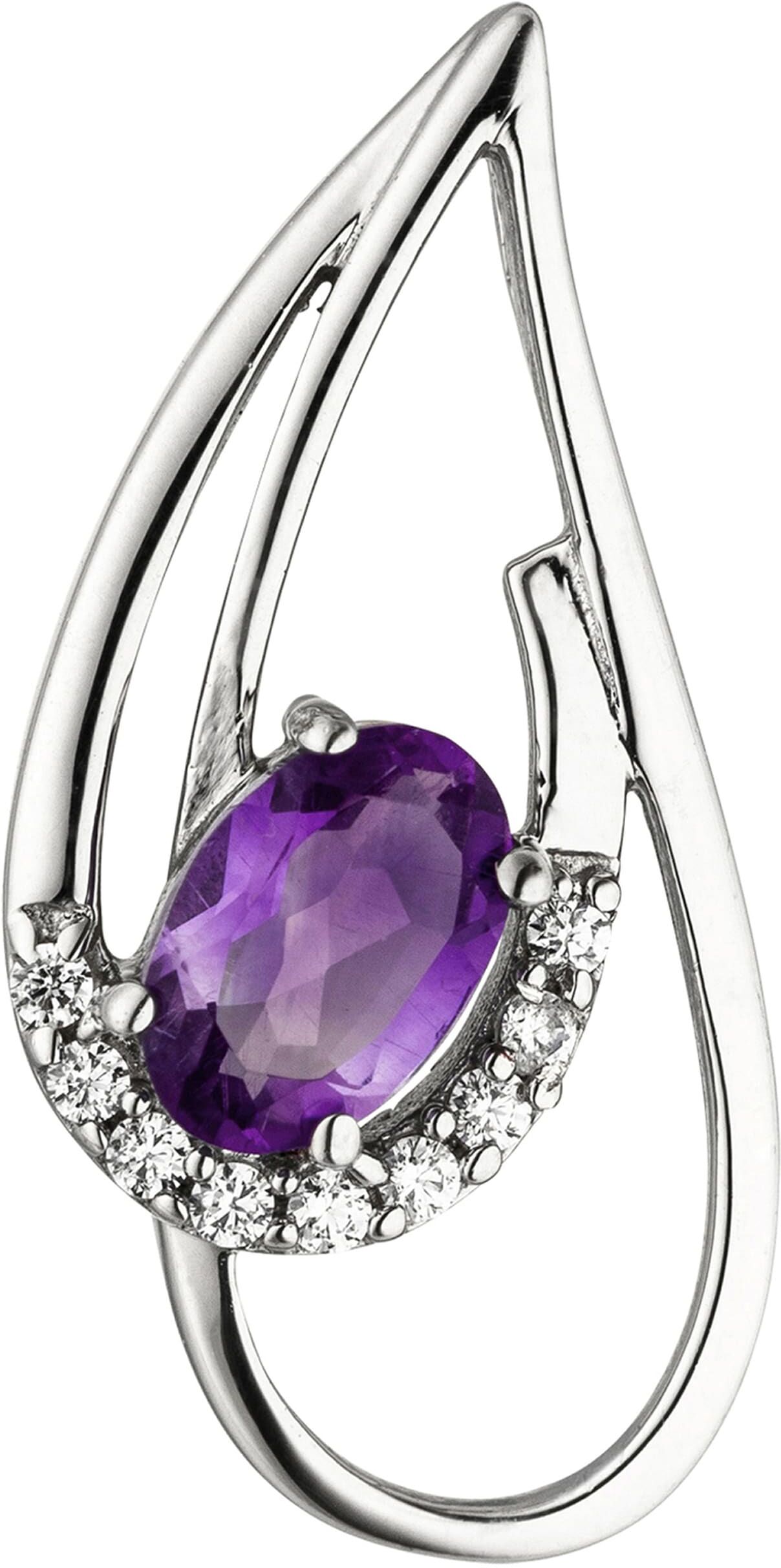 Kettenanhänger JOBO "Anhänger mit Amethyst und 9 Zirkonia", weiß (lila, lila), Schmuckanhänger, Damen, Weißgold 333, Kettenanhänger, 8 Karat 333 Weißgold