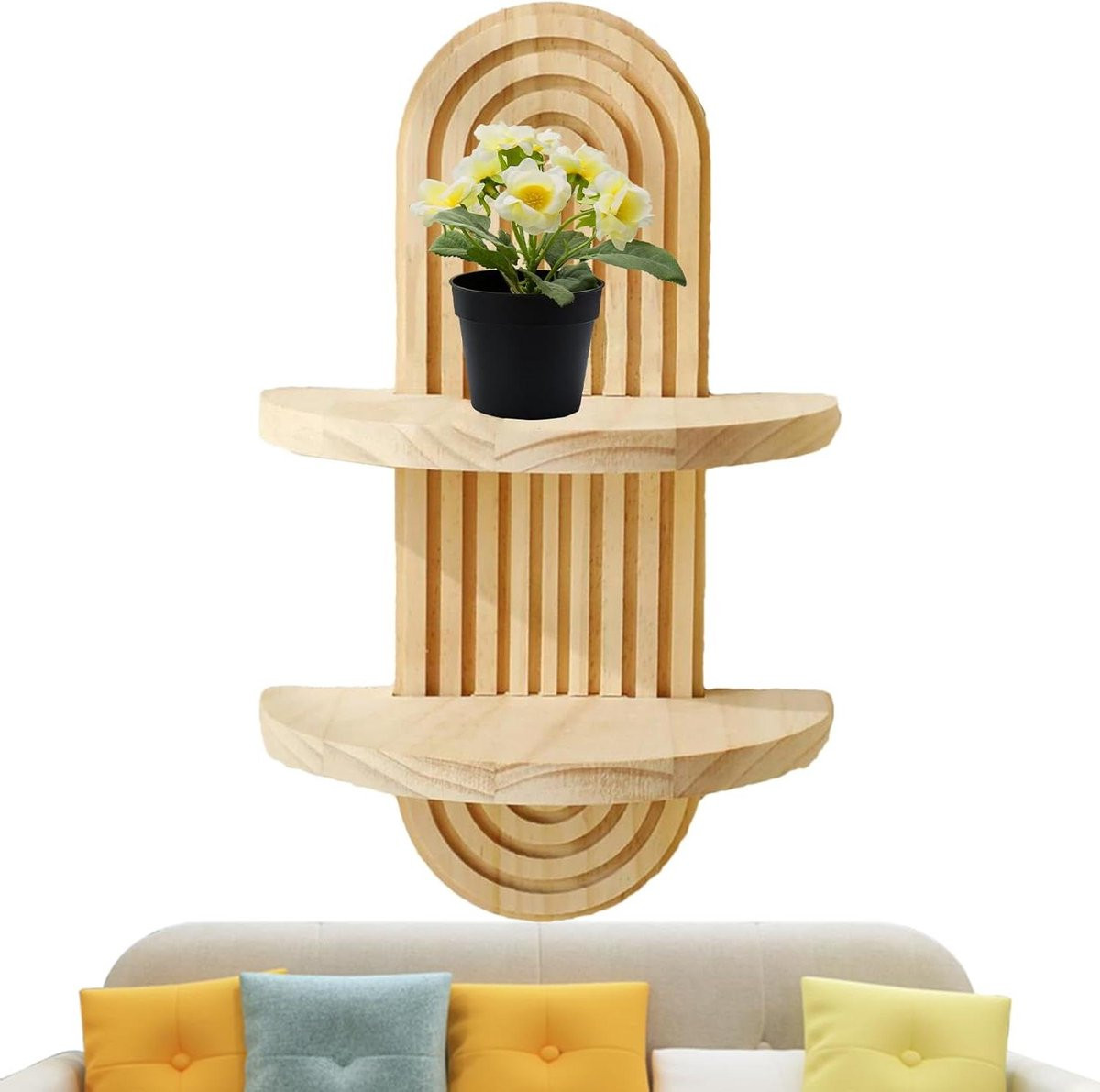 Boho Wandplank Hout met Boog Ontwerp in Houtkleur