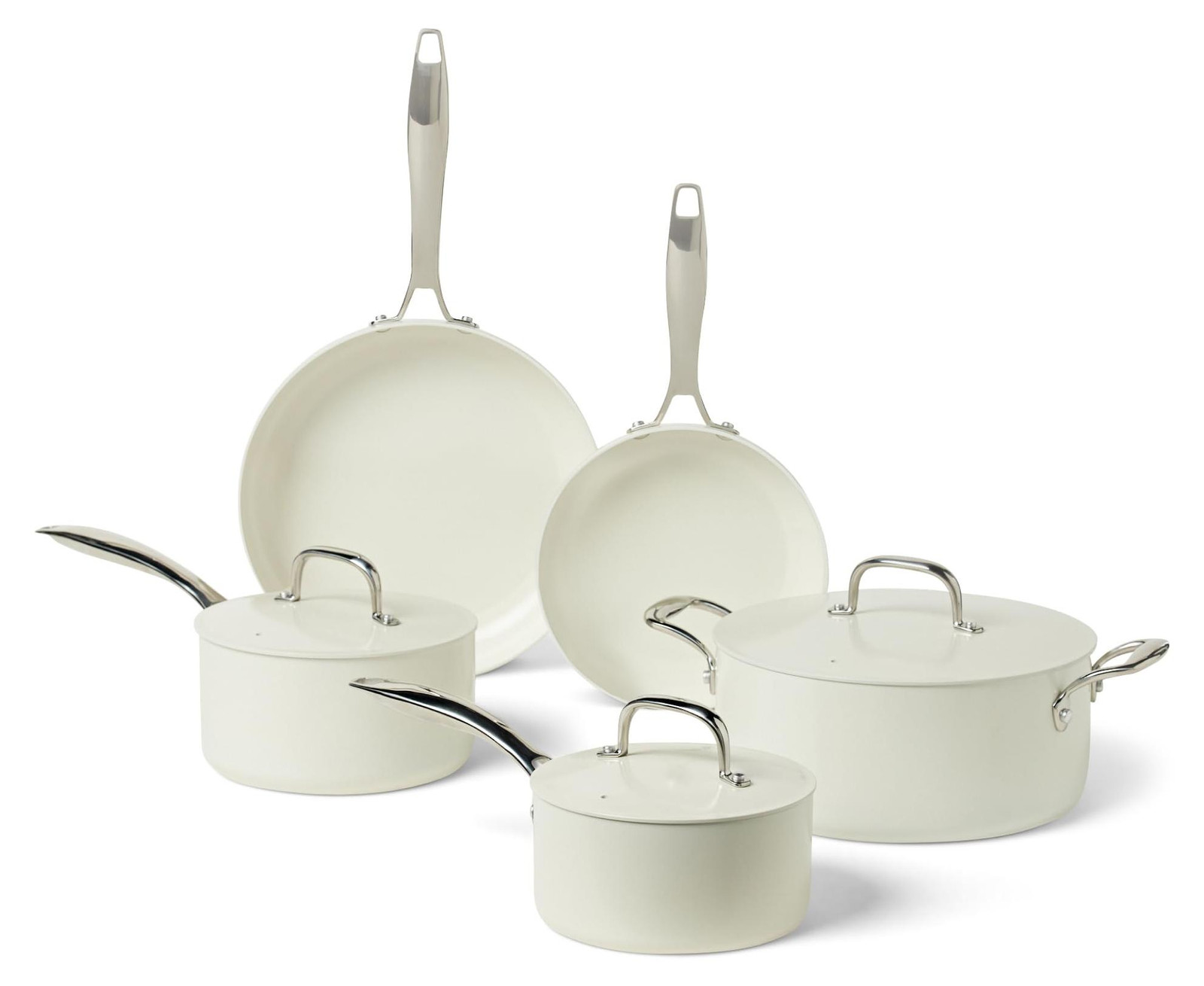 Amazon Basics 8-delige antiaanbak keramische kookset, vaatwasser- en ovenbestendig, ivoor