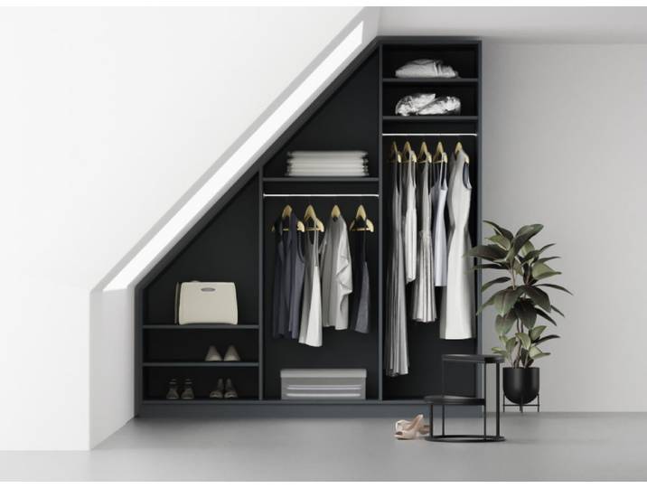 Dachschrägenschrank nach Maß - Schrank mit Schräge und vielen Optionen Premium Dekore Schwarz