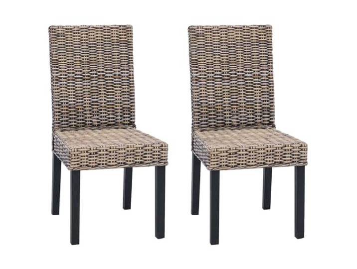 NKOPPFG Esszimmerstuhl GENDT 2 STK. Schwarz Gewaschen 45 x 54 x 93 cm Handgewebtes Rattan, Mahagonirahmen, Rückenlehne, Fußstütze, verstärkter Sitz, brauner Farbton