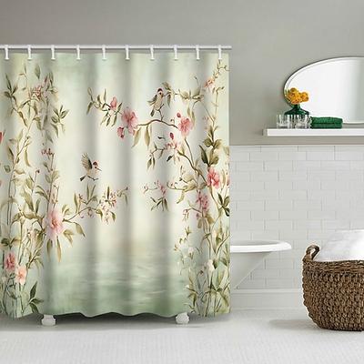 Duschvorhang mit Haken 200 cm hoch duschvorhang waschbar Polyester duschvorhang blumen wasserdicht Muster Badezimmer Badewanne Dekor florale Vogelpflanze