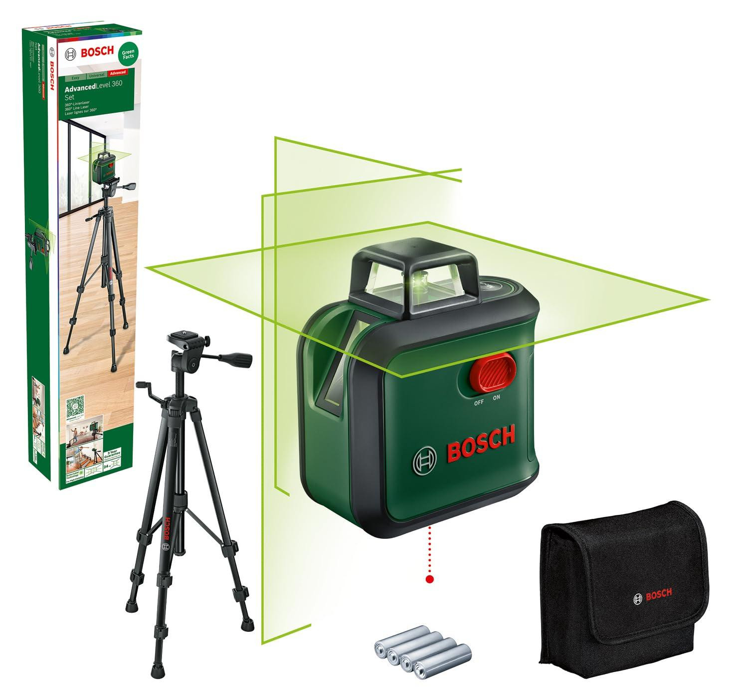 Bosch Kruislijnlaser AdvancedLevel 360 set groen/zwart met groene laserlijnen en 24 meter bereik