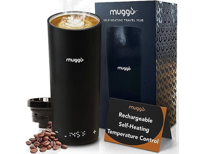 Muggo 2.0 selbstheizender Reisebecher mit Temperaturkontrolle, Schwarz, 3 Stunden Akkulaufzeit und berührungsempfindliche Bedienelemente, 340 ml Kapazität