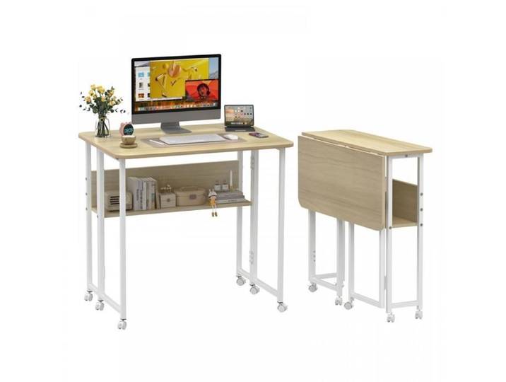 LVHCMFOHM Bureau Pliable avec Roulettes et Étagère de Rangement 80×58×75cm Table de Bureau Multifonction Couleur bois