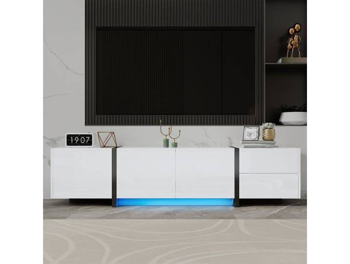 Meuble TV Bas TV Table Meuble de Salon Brillant avec Portes et tiroirs Simples White
