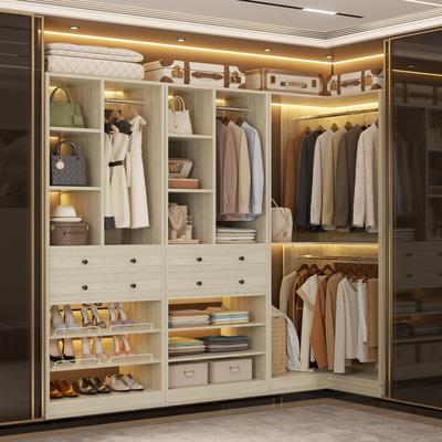 Rackcog Grimm Coner Closet Organizer System with Shoe Racks and Drawers, Freestanding Wardrobe with Hanging Rods and Shelves