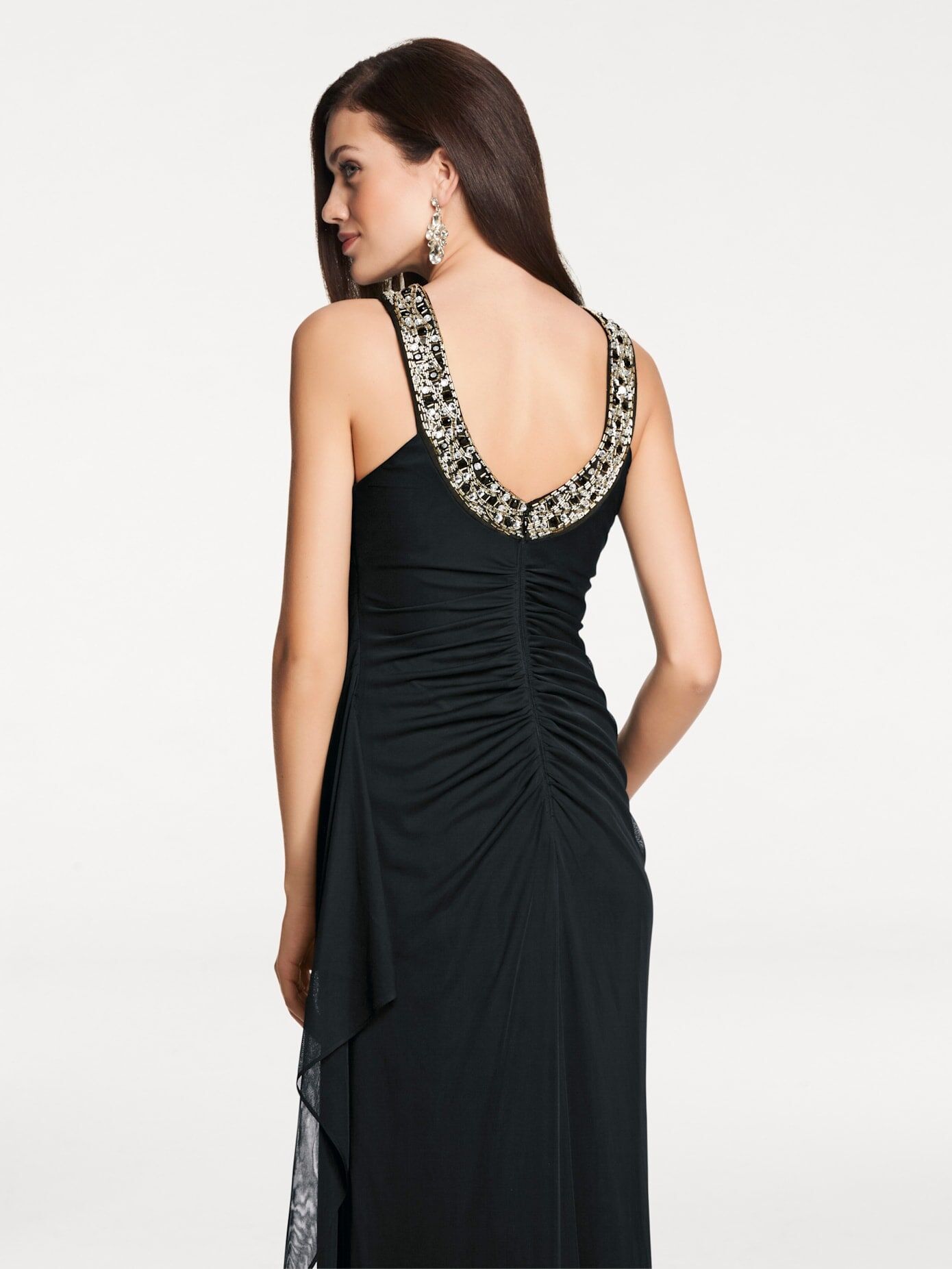 Abendkleid HEINE "Abendkleid", Damen, Gr. 38, Normalgrössen, schwarz, 100% Polyester, unifarben, lang, Rundhals, Kleider Abendkleid schwarz 38, Normalgrössen