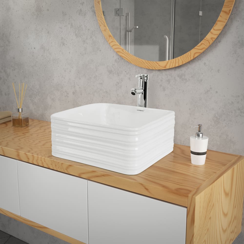 ML-Design Lavabo blanco cuadrado de cerámica con desagüe a juego