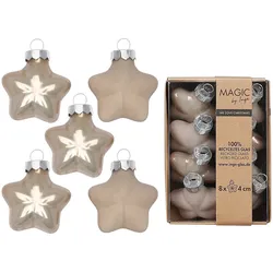 8 Christbaumschmuck Sterne 4cm Glas Christbaumkugeln matt & glänzend kleine Weihnachtskugeln Weihnachten Weihnachtsbaumschmuck Deko Taupe