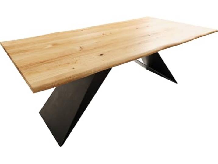 Esszimmertisch Edge Eiche Natur 200x100x2,5-3 V-Gestell Flachstahl Schwarz