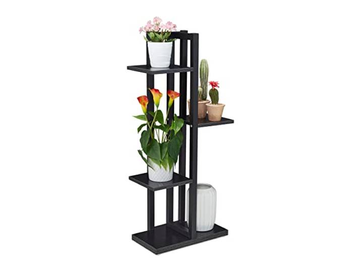 Relaxdays Étagère à Plantes\, escalier Fleurs\, 4 Niveaux\, HLP 93x42\,5x22\,5 cm\, métal\, Support intérieur\, Noir