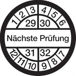 König Werbeanlagen Dreifke® Prüfplakette, Nächste Prüfung, weiß/schwarz, - 16 mm Dokumentenfolie selbstklebend