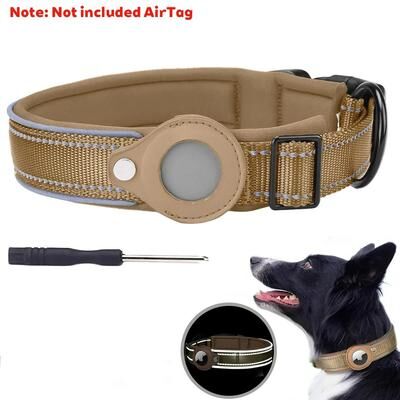 Uplift Essentials Reflective AirTag GPS Tracking Dog Collar Waterproof Anti Lost Security khaki xl