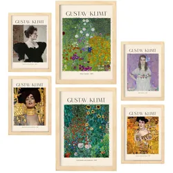 POSTER Set Mit 6 Klimt Blatt 2 Malergalerie A3 & A4 Rahmen Aus Hellem Holz