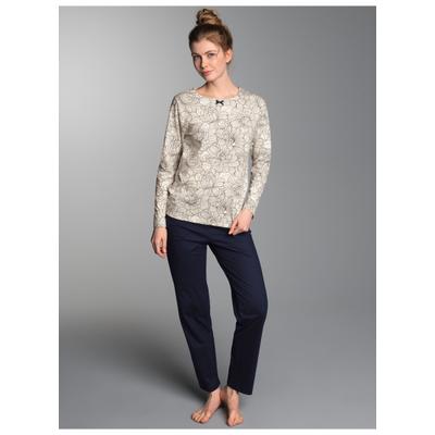 Schlafanzug TRIGEMA "TRIGEMA Pyjama mit floralem Allover-Print", Damen, Gr. XXL, Single Jersey, blau (natur), Single Jersey, 100% Baumwolle, Homewear-Sets Schlafanzug