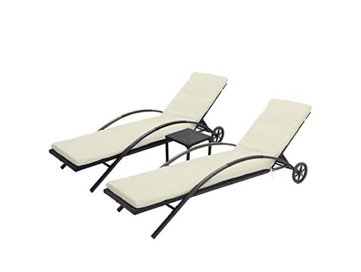 Mendler 2er-Set Sonnenliege HWC-E27 - schwarz, Kissen Creme-beige Relaxliege, Gartenliege, Poly-Rattan