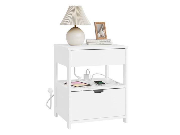 SoBuy Nachttisch mit Ladefunktion Frg258-Ii-E-W, Weiß, Holzwerkstoff, 45x55x38 cm, Schlafzimmer, Nachttische