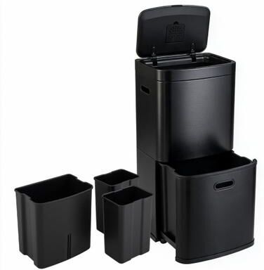 Costway 13 Gal Kitchen Trash Can with 3 Removable Bins-Black