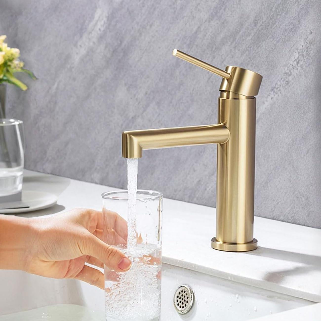 Gouden Mengkraan voor Badkamer met Enkele Hendel