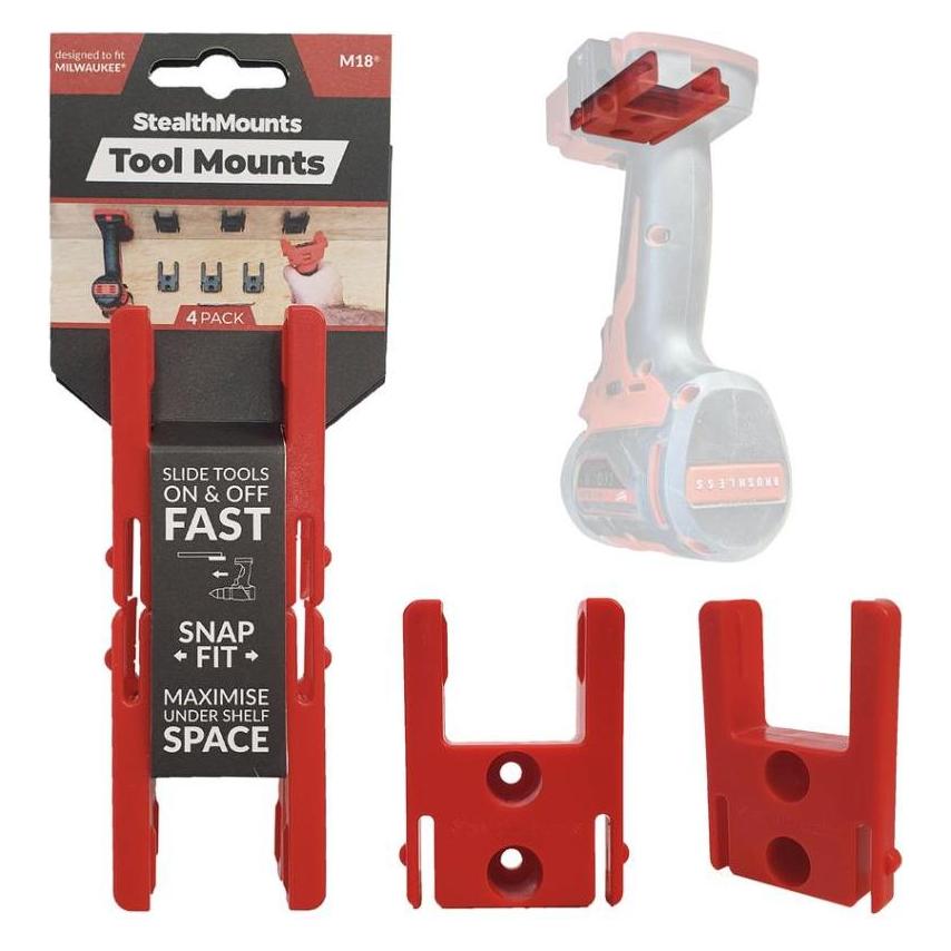 StealthMounts TM-MW18-RED-4 Rote Werkzeugbefestigungen für Milwaukee M18 (4er Pack) (54039737)